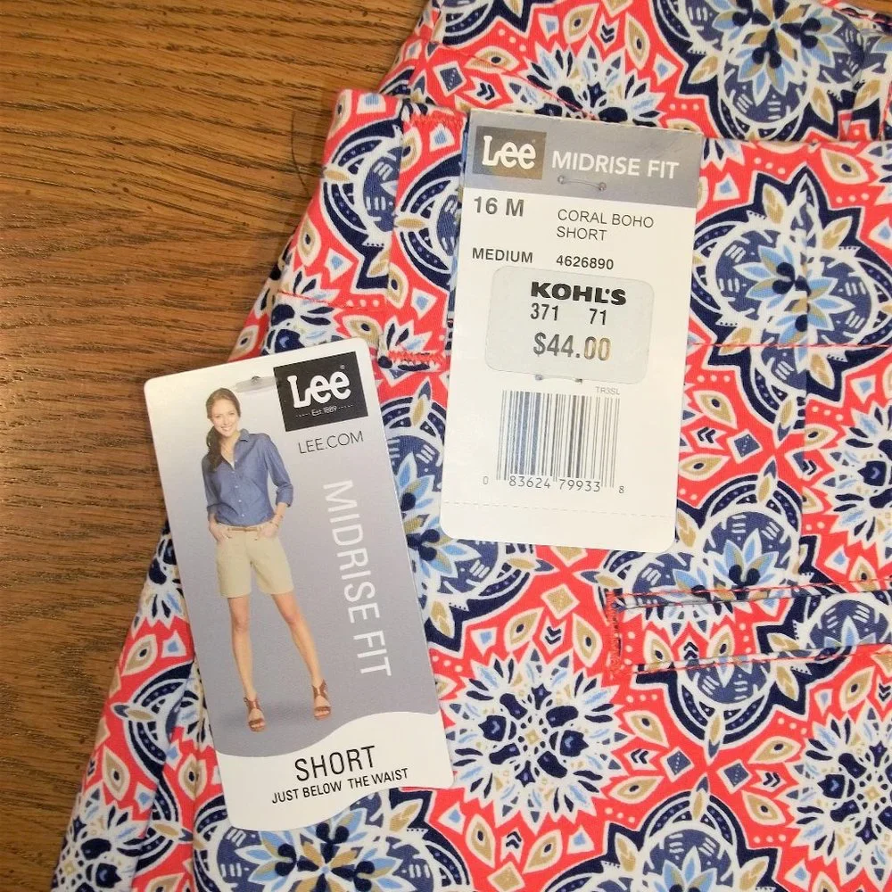 Lee Womens Shorts Size 16M Midrise Fit Geometric Casual Orange Blue White NWT - Picture 4 of 7